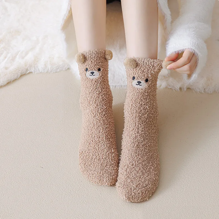Cartoon Bear Thickened Autumn/Winter Socks 2 pairs/set