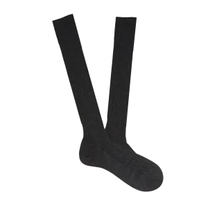 Charcoal Merino Wool Ribbed Knee Socks