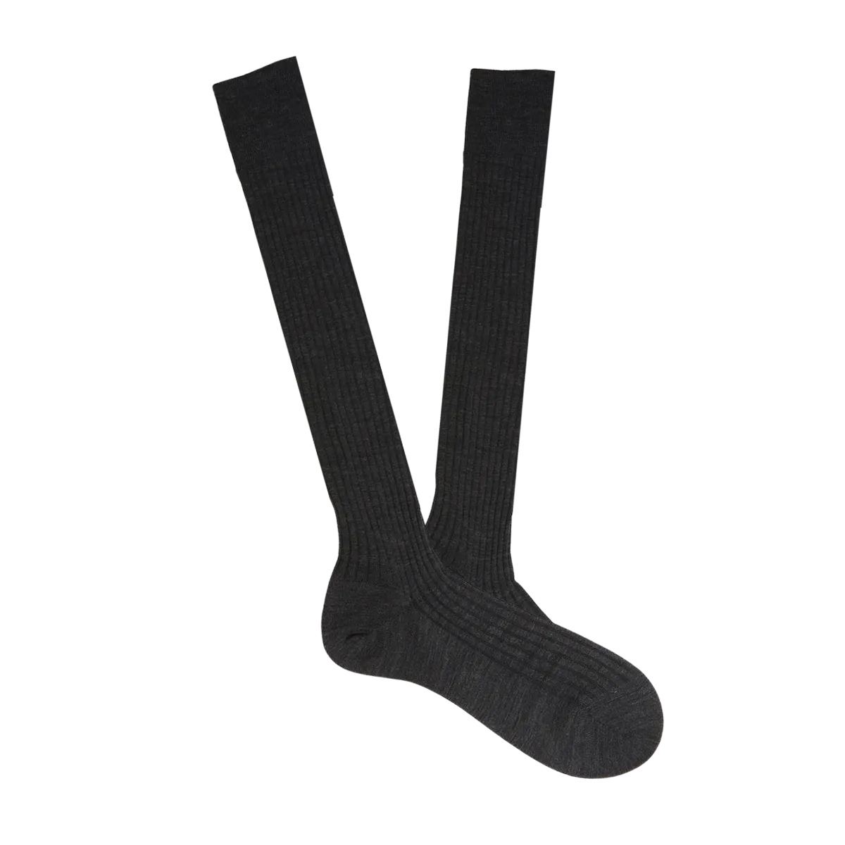 Charcoal Merino Wool Ribbed Knee Socks