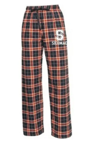 Flannel Pants <br>NAVY & ORANGE PLAID with WHITE INK