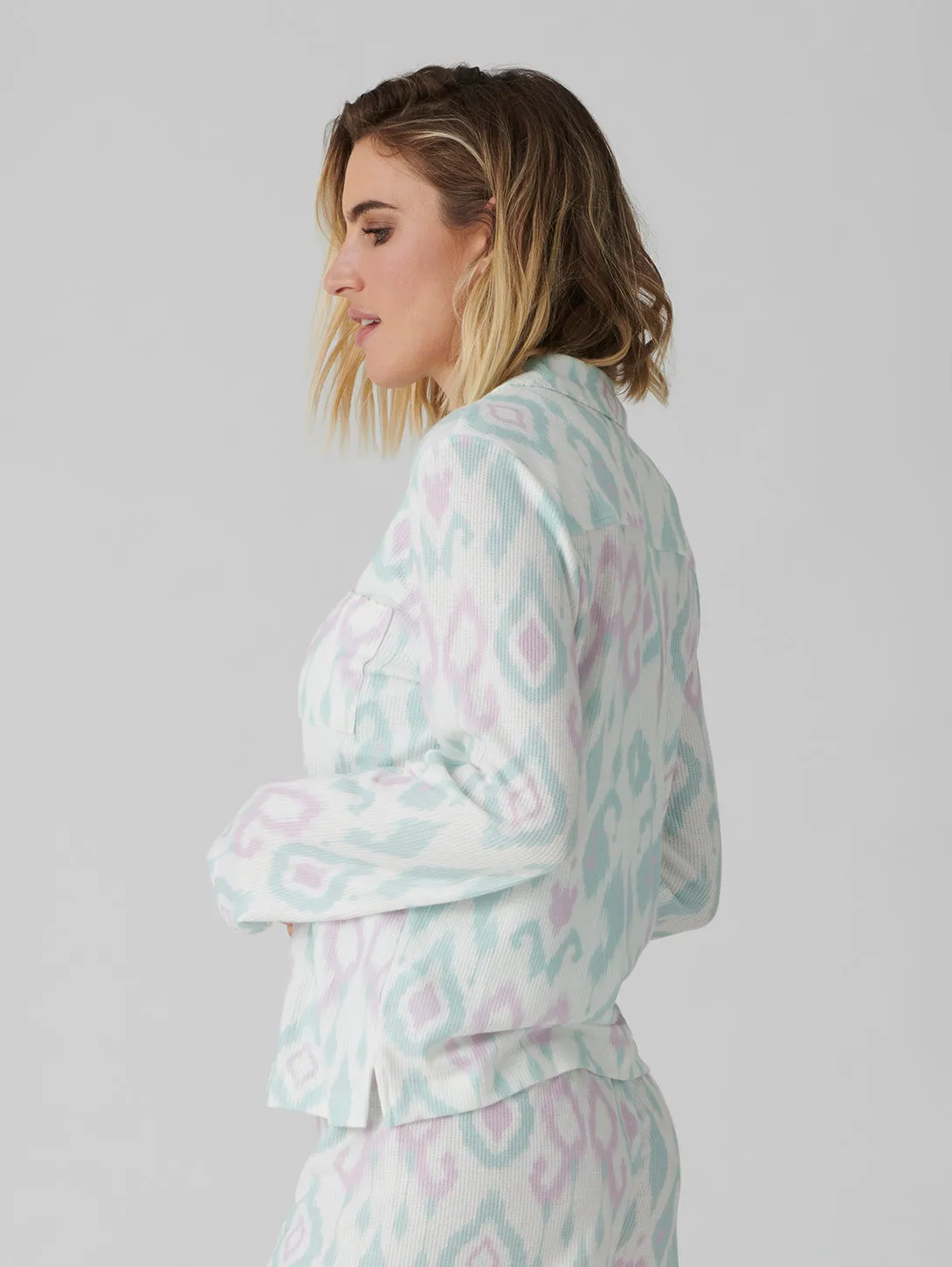 Ikat Watercolour Long Sleeve Top - Seafoam