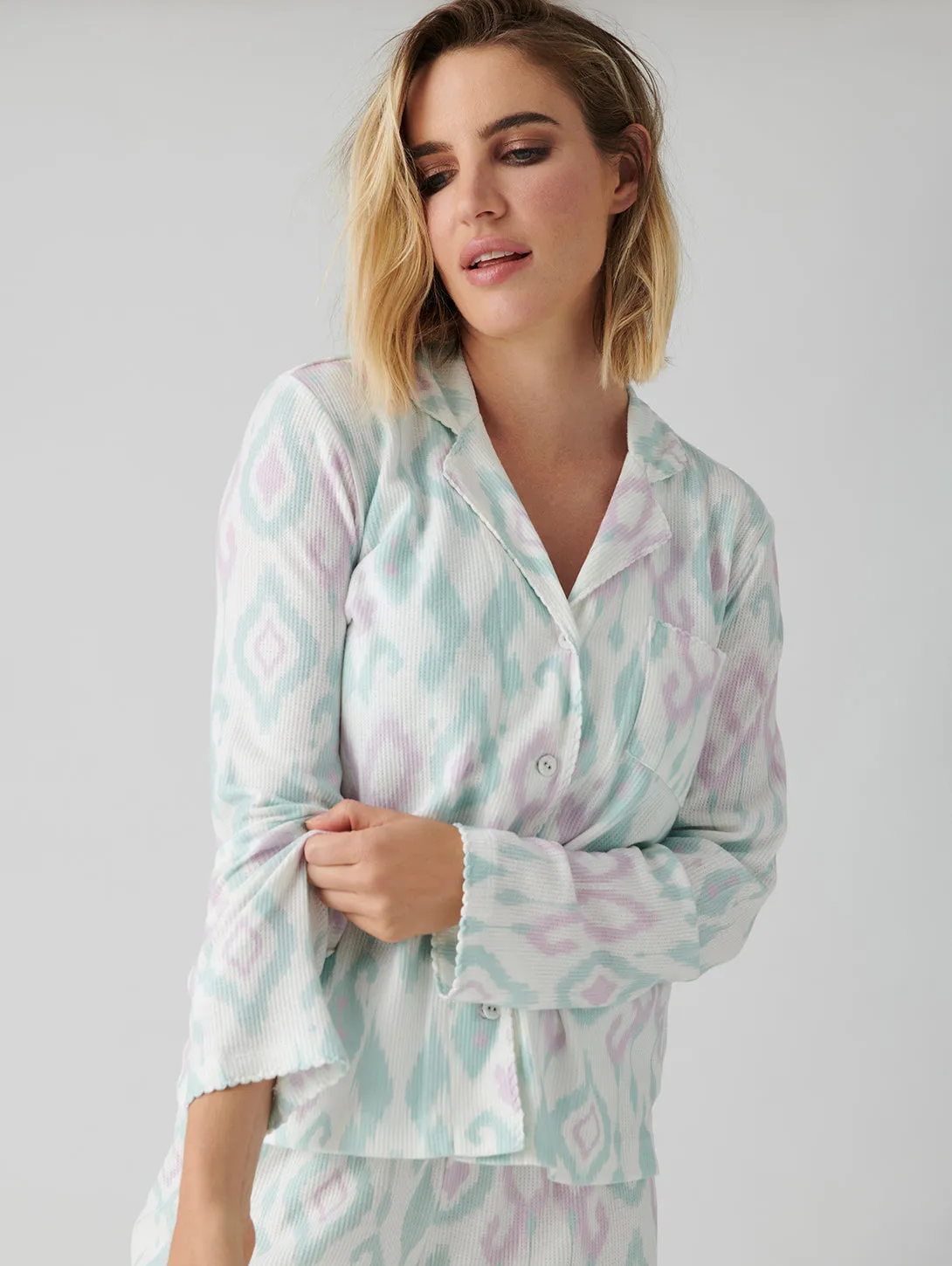 Ikat Watercolour Long Sleeve Top - Seafoam