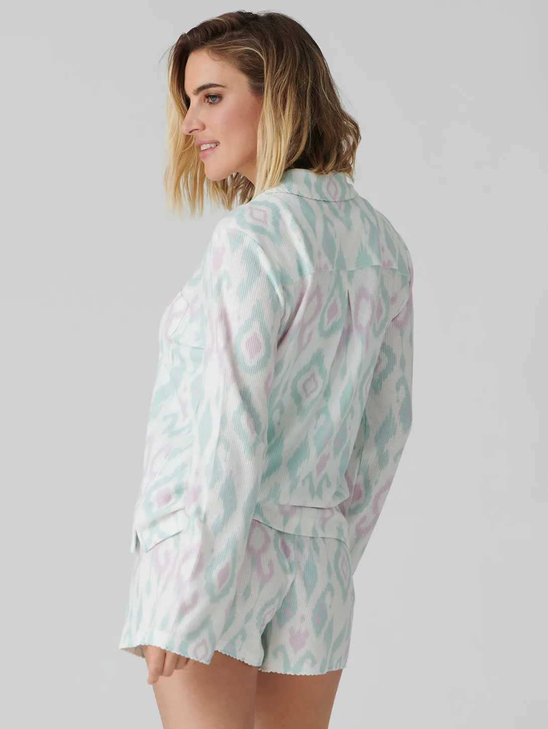 Ikat Watercolour Long Sleeve Top - Seafoam