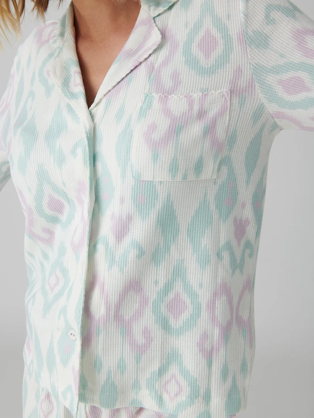 Ikat Watercolour Long Sleeve Top - Seafoam