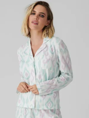 Ikat Watercolour Long Sleeve Top - Seafoam