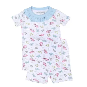 Magnolia Baby Little Girls Blue Bunny Love Ruffle Short Pajamas