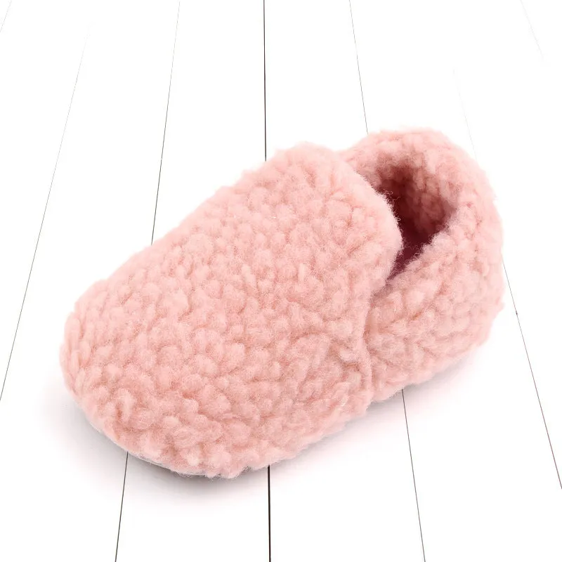 Plush Coral Fleece Slippers for Toddlers with Soft Rubber Non-Slip Sole