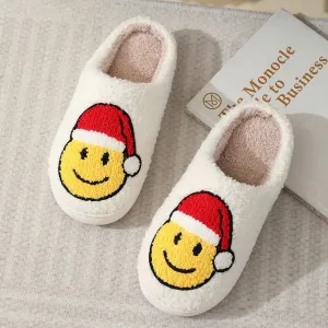 Preppy Aesthetic Christmas Smiley Face Cozy Santa Slippers