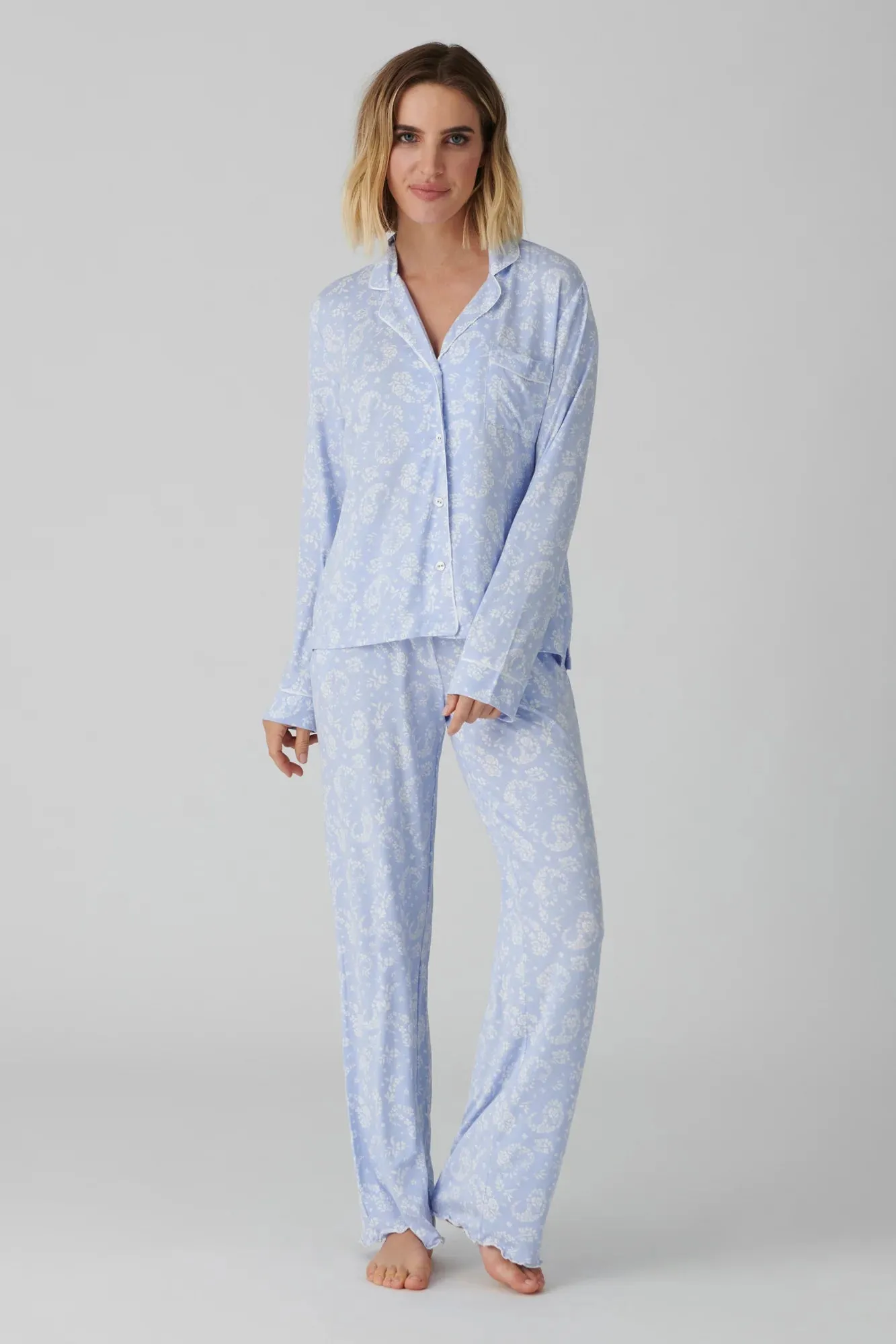 Pretty in Paisley Long Sleeve and Pant Pajama Set - Blue