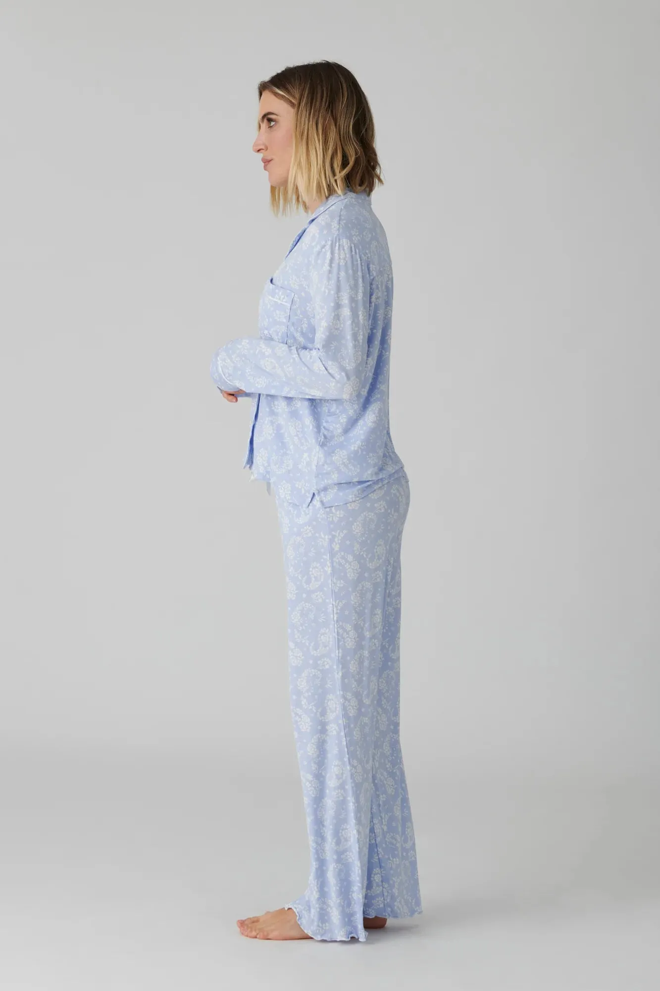Pretty in Paisley Long Sleeve and Pant Pajama Set - Blue