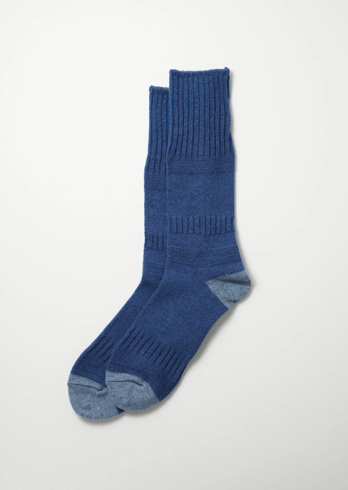 R1378 Guernsey Pattern Crew Socks Blue/Light Blue