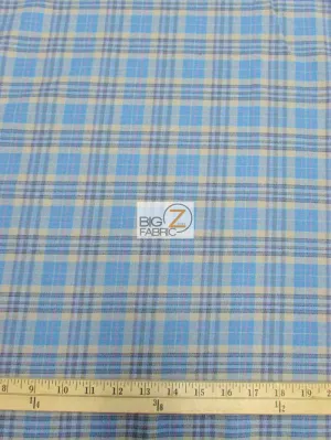 Tartan Plaid Uniform Apparel Flannel Fabric / Aqua/Khaki / 30 Yard Roll