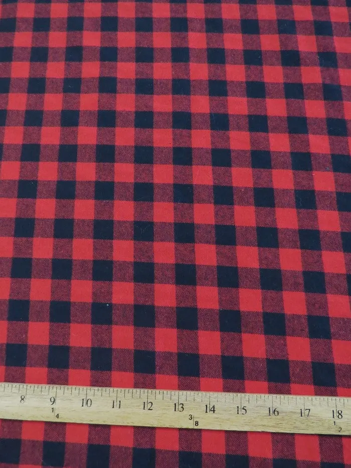 Tartan Plaid Uniform Apparel Flannel Fabric / Buffalo Red/Black / Sold By The Yard