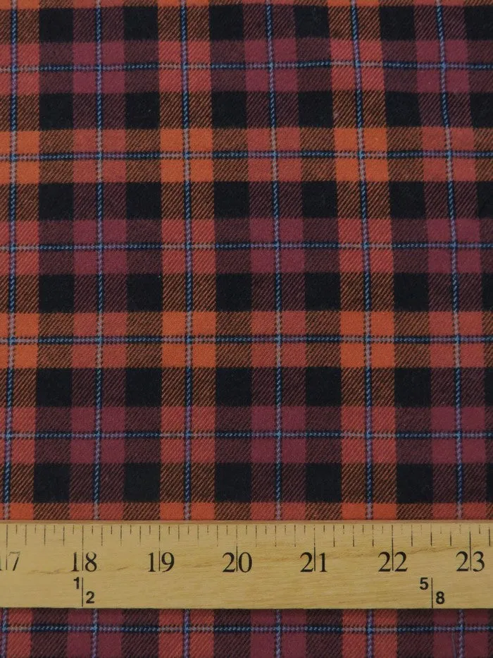Tartan Plaid Uniform Apparel Flannel Fabric / Orange/Black / Sold By The Yard