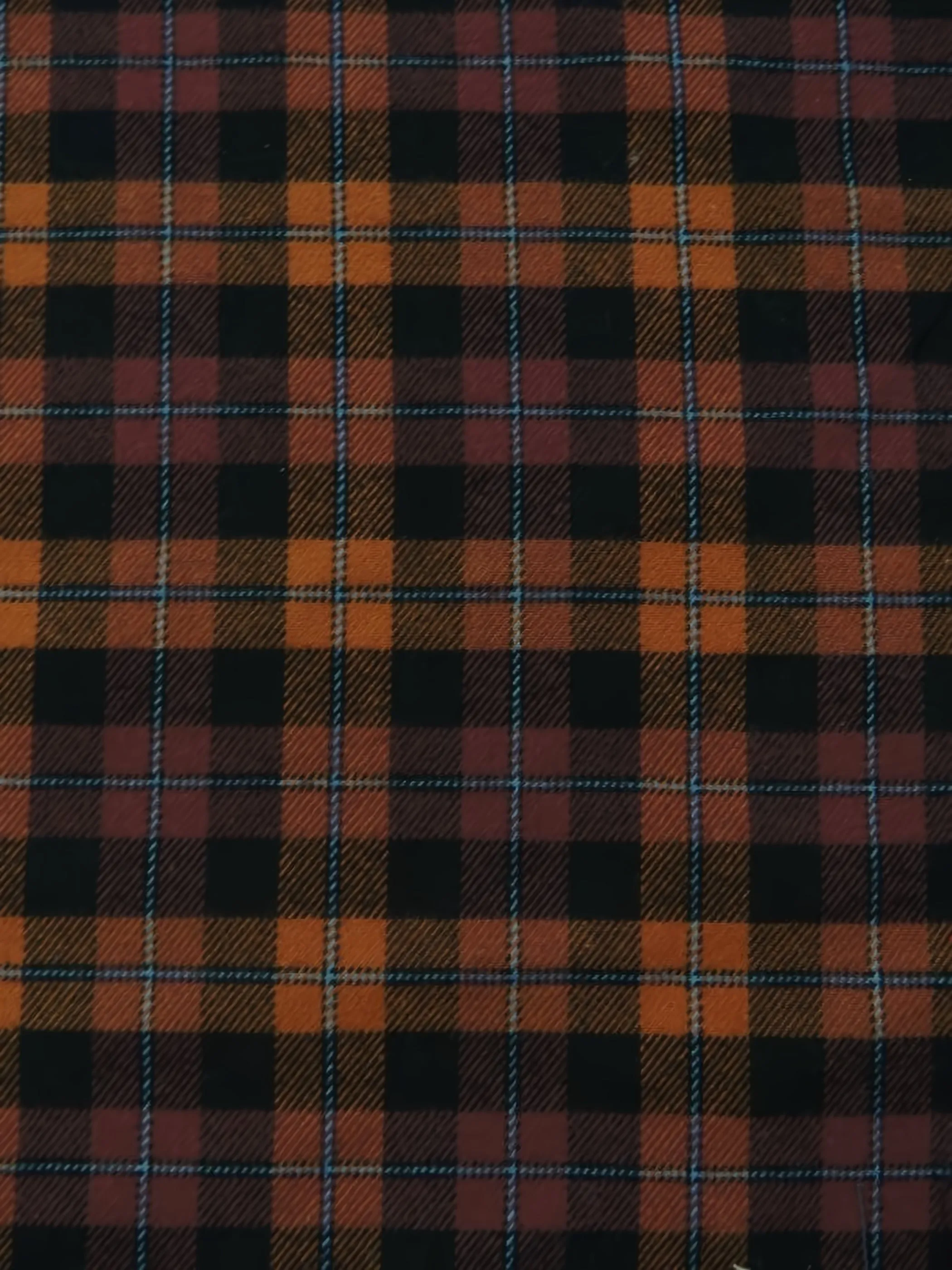 Tartan Plaid Uniform Apparel Flannel Fabric / Orange/Black / Sold By The Yard