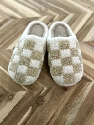 ***TAUPE CHECKERBOARD SLIPPERS