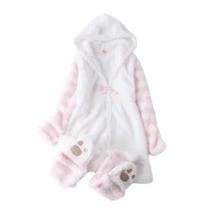 Winter Women Onesie Pajamas Kawaii Cat Lovely Ear Long Sleeve Pink One-Piece Sleepwear Female Casual Cute Homewear Girl