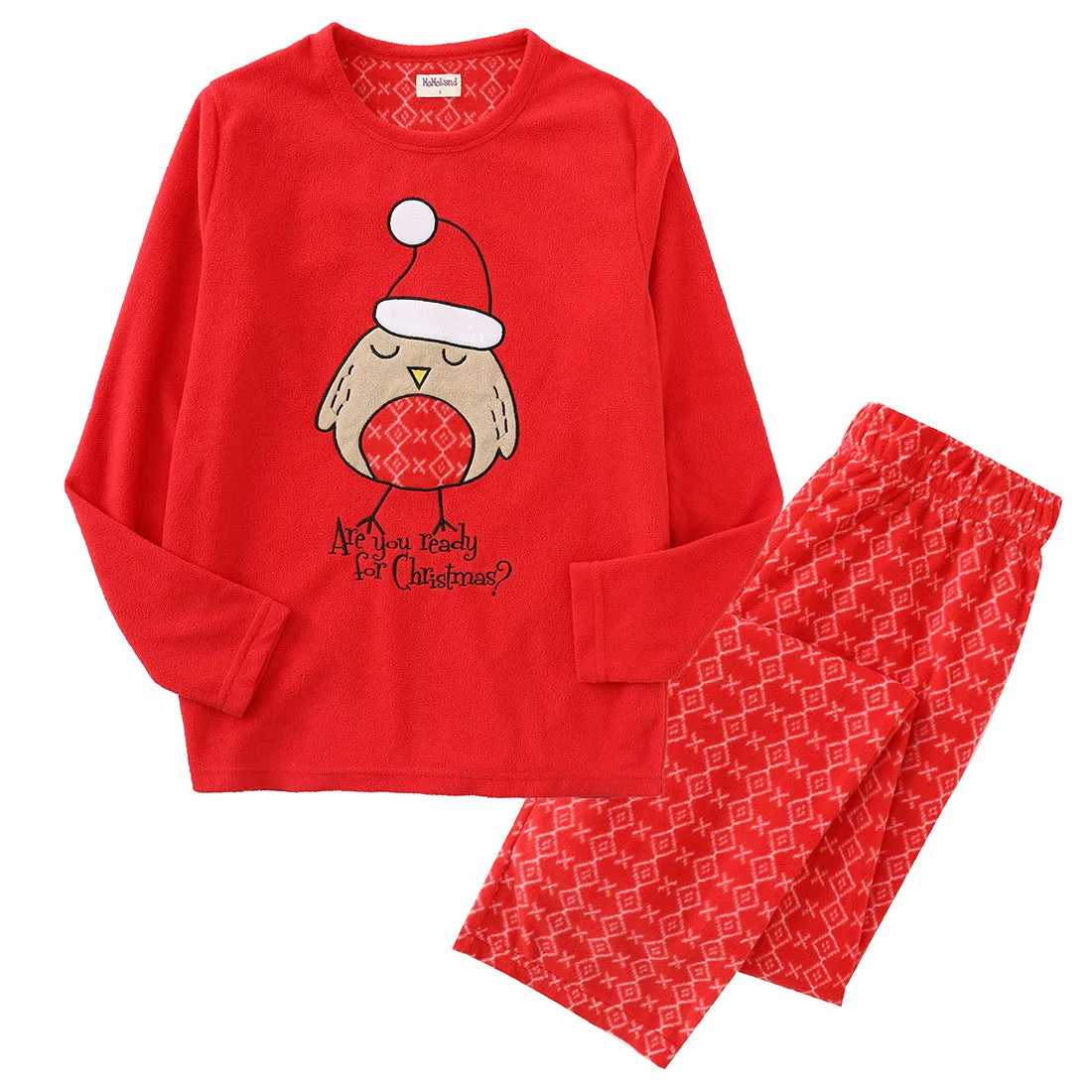 Women Long Sleeve Polar Fleece Christmas Red/Aop Snowflake Pajamas Set