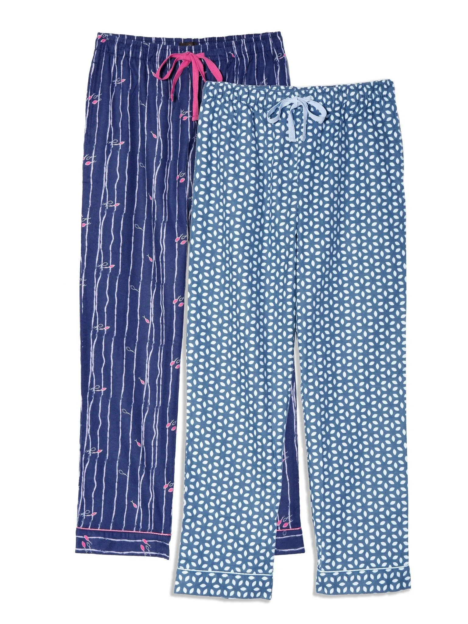 Women's Cotton Flannel Lounge Pants (2 Pack) - Relaxed Fit - Fish Kelp Blue - Cutwork Dark Blue