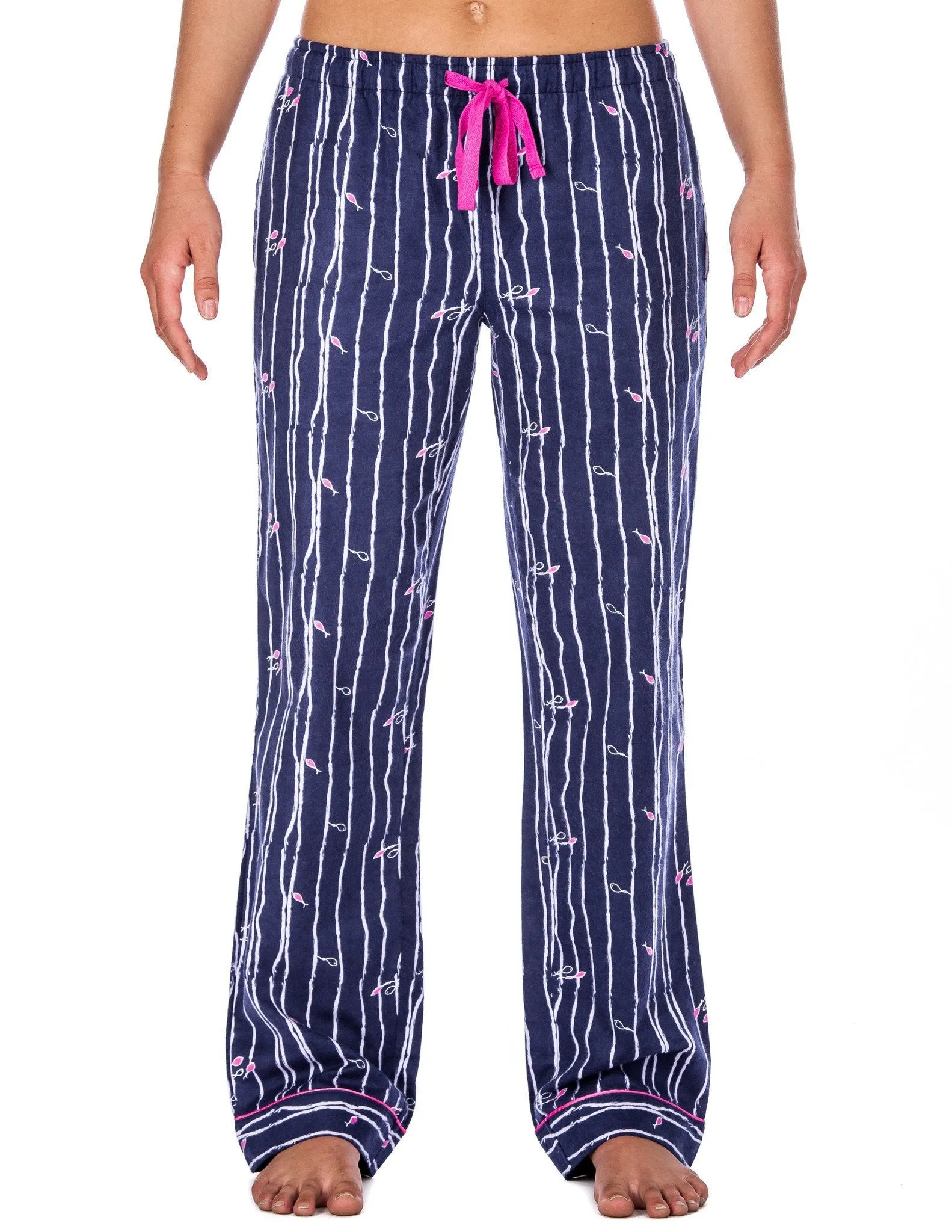 Women's Cotton Flannel Lounge Pants (2 Pack) - Relaxed Fit - Fish Kelp Blue - Cutwork Dark Blue