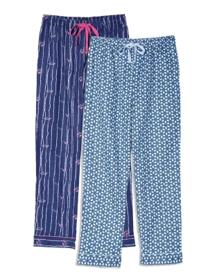 Women's Cotton Flannel Lounge Pants (2 Pack) - Relaxed Fit - Fish Kelp Blue - Cutwork Dark Blue