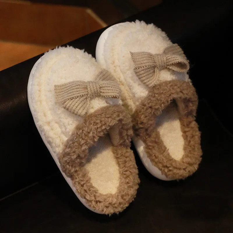 Women's Faux-Sherpa Lined Slippers with a Bow