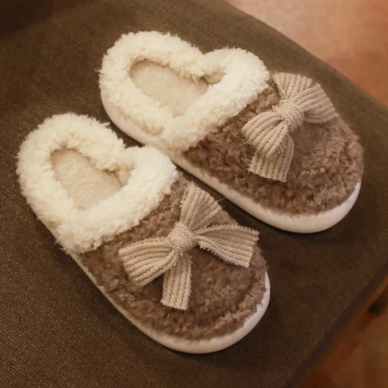 Women's Faux-Sherpa Lined Slippers with a Bow