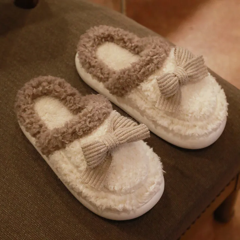 Women's Faux-Sherpa Lined Slippers with a Bow